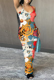 Fashion Sexy Print Backless Spaghetti Strap Sleeveless Dress Dresses