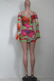 Sexy Print See-through Mesh Wrapped Skirt Dresses