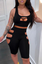 Sexy Casual Solid Hollowed Out U Neck Sleeveless Two Pieces