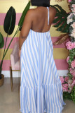 Fashion Casual Striped Print Backless Halter Sleeveless Dress