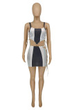 Fashion Sexy Patchwork Bandage Hollowed Out Asymmetrical Spaghetti Strap Sleeveless Two Pieces