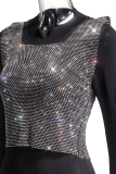 Sexy Solid Patchwork Square Collar Tops