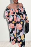Sexy Print Patchwork Strapless Plus Size Jumpsuits