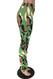 Casual Camouflage Print Patchwork Skinny Mid Waist Straight Full Print Bottoms