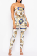 Sexy Print Patchwork Strapless Sleeveless Two Pieces