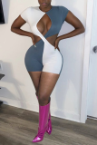 Sexy Solid Hollowed Out O Neck Skinny Rompers