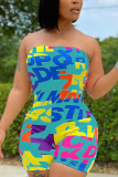 Sexy Print Patchwork Strapless Skinny Rompers