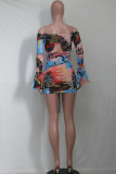 Sexy Print See-through Mesh Wrapped Skirt Dresses