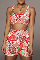 Sexy Print Split Joint Square Collar Sleeveless Two Pieces