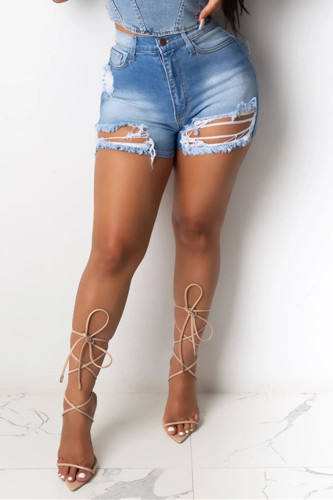 Fashion Casual Solid Ripped Mid Waist Regular Jeans