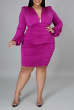 Sexy Solid Patchwork V Neck Plus Size Dresses