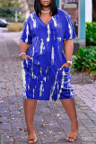 Fashion Casual Plus Size Print Basic V Neck Short Sleeve Dress