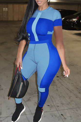 Sexy Color Block Split Joint O Neck Plus Size Two Pieces