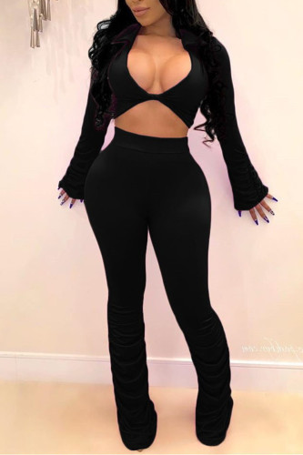 Sexy Casual Solid Fold Turndown Collar Long Sleeve Two Pieces
