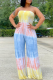 Sexy Patchwork Tie-dye Strapless Straight Jumpsuits