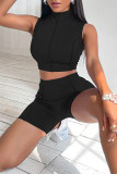 Fashion Casual Sportswear Solid Patchwork Turtleneck Sleeveless Two Pieces