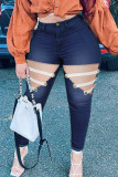 Fashion Casual Patchwork Hollowed Out Plus Size Jeans