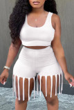 Fashion Casual Solid Tassel U Neck Sleeveless Two Pieces