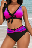 Sexy Gradual Change Print Hollowed Out Patchwork Swimwears