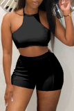 Sexy Solid Hollowed Out Halter Sleeveless Two Pieces