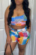 Street Geometric Print Patchwork Oblique Collar Sleeveless Two Pieces