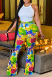 Fashion Casual Tie Dye Printing Regular High Waist Wide Leg Trousers