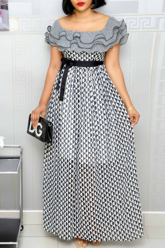 Fashion Casual Print Patchwork Square Collar Short Sleeve Dress