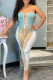 Fashion Sexy Patchwork Hollowed Out Fold Strapless Skinny Jumpsuits