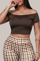 Sexy Casual Solid Patchwork See-through Off the Shoulder T-Shirts