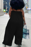 Casual Solid Patchwork Spaghetti Strap Plus Size Jumpsuits