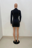 Fashion Sexy Solid Patchwork Zipper Collar Long Sleeve Dresses