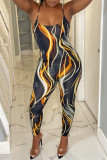 Fashion Sexy Print Backless Spaghetti Strap Skinny Jumpsuits