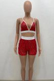 Fashion Sexy Patchwork See-through Backless V Neck Sleeveless Two Pieces