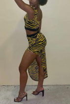 Sexy Leopard High Opening U Neck Sleeveless Two Pieces