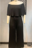 Casual Solid Patchwork Fold Off the Shoulder Plus Size Jumpsuits