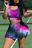 Sexy Casual Print Tie Dye Vests U Neck Sleeveless Two Pieces