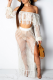 Sexy Pierced See-through Off the Shoulder Long Sleeve Two Pieces