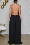 Sexy Casual Solid Backless Turtleneck Loose Jumpsuits