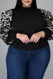 Fashion Casual Print Patchwork O Neck Plus Size Tops