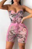 Fashion Sexy Print Backless Strapless Sleeveless Two Pieces