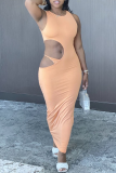 Sexy Solid Hollowed Out O Neck Pencil Skirt Dresses
