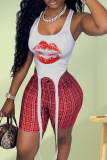 Sexy Print Tassel Spaghetti Strap Sleeveless Two Pieces