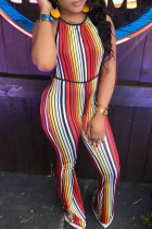 Sexy Striped Patchwork Halter Boot Cut Jumpsuits