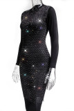 Sexy Flash Drilling Hollowed Out See-through O Neck Sleeveless Dress