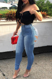 Sexy Casual Solid Hollowed Out Plus Size Jeans