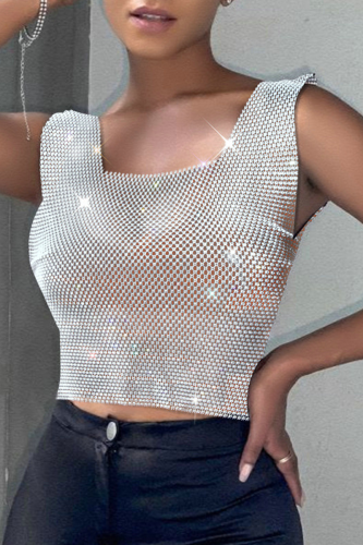 Sexy Solid Patchwork Square Collar Tops