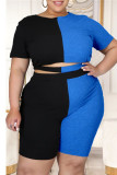British Style Patchwork Cut Out O Neck Plus Size Two Pieces