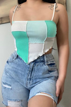 Sexy Casual Patchwork Backless Asymmetrical Spaghetti Strap Tops