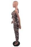 Fashion Casual Camouflage Print Basic V Neck Sleeveless Two Pieces