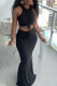 Elegant Solid Patchwork Draw String O Neck Sleeveless Two Pieces